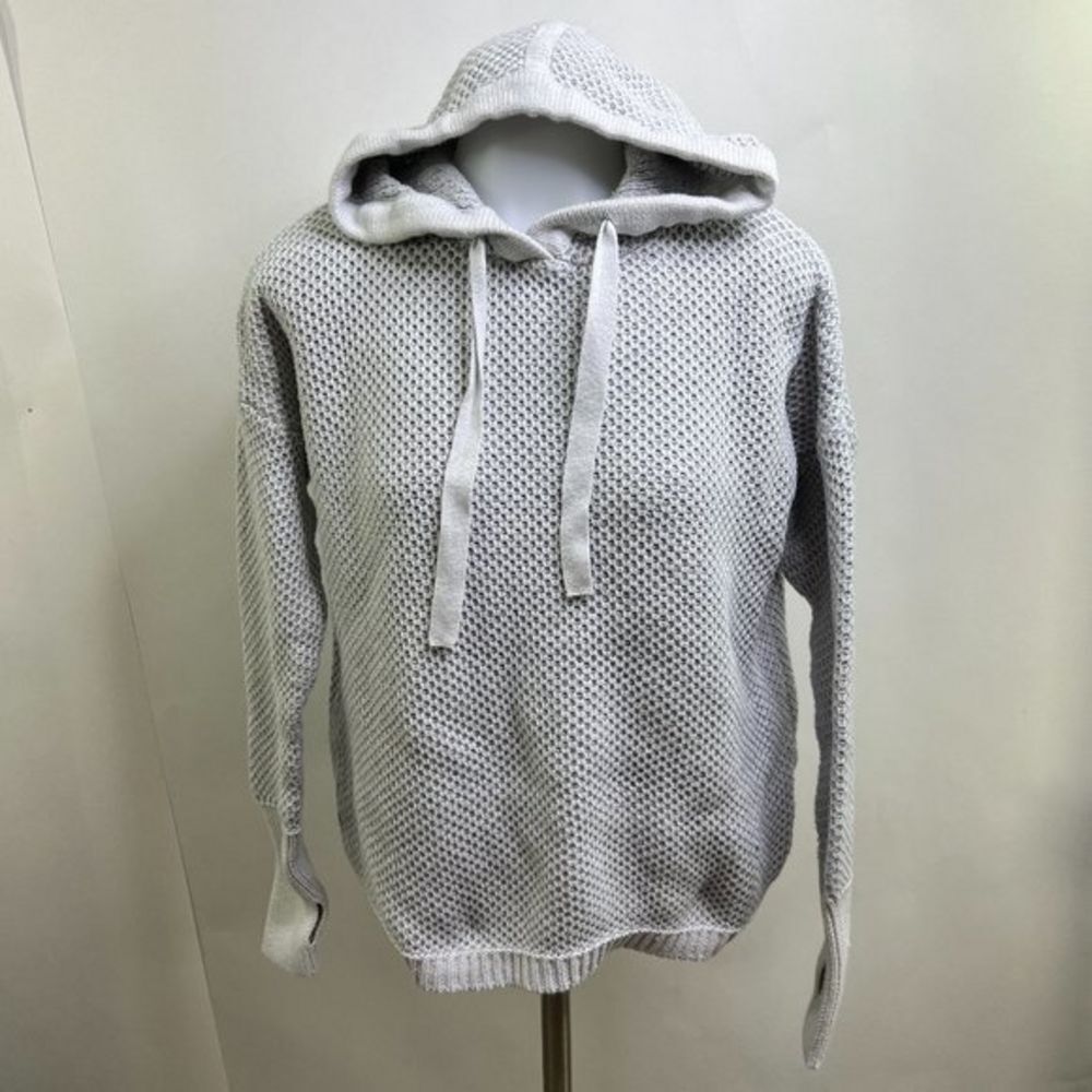 Rachel Zoe S Hoodie Knit Gray White Thumb Holes‎ Sweatshirt Sweater Pullover